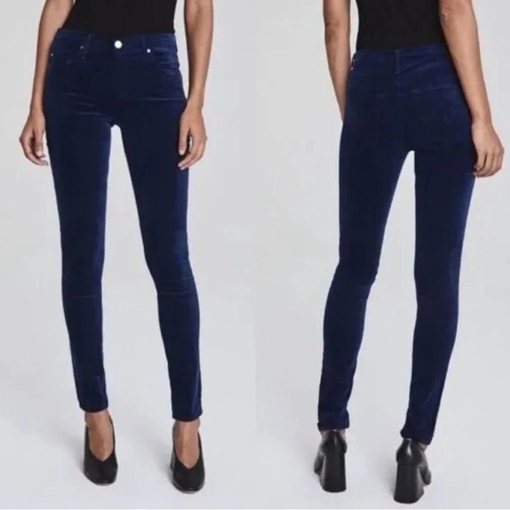 AG Adriano Goldschmied The Legging Ankle Super Skinny Velvet Pants Navy Blue 28R